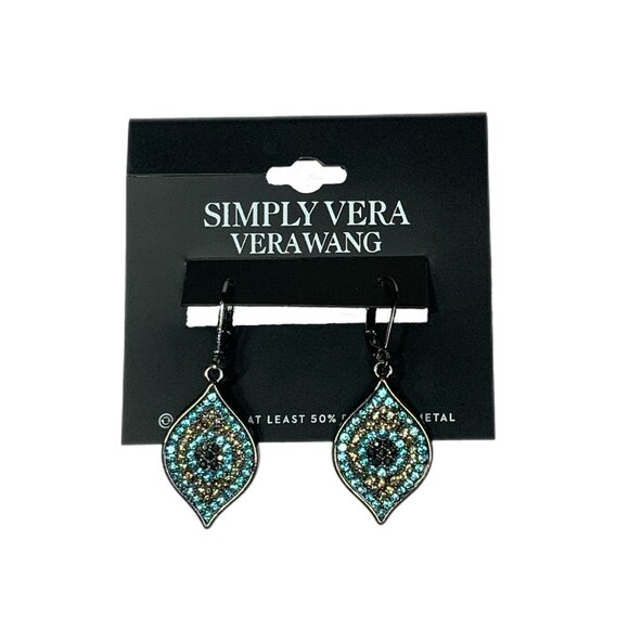 Simply Vera Vera Wang Evil Eye Drop Earrings Turquoise Aqua Blue Black Gunmetal - Picture 3 of 4